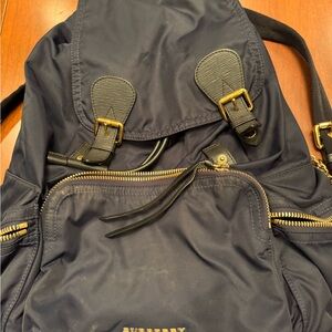 Burberry Navy Backpack with Gold Details